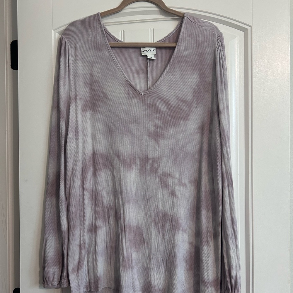 Ava & Viv Gray and Purple Relaxed Long Sleeve Top